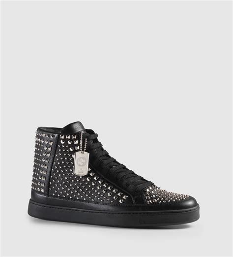 gucci black leather studded high-top sneaker|gucci original sneakers.